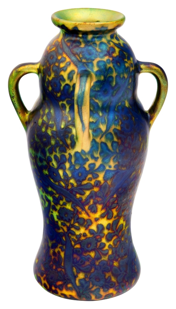 Zsolnay Vase with four handles and mistletoe decor, Zsolnay, 1900