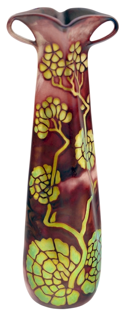 Zsolnay Vase with golden flowers, Zsolnay, 1900 Form plan and  design by: Sikorski, Tádé