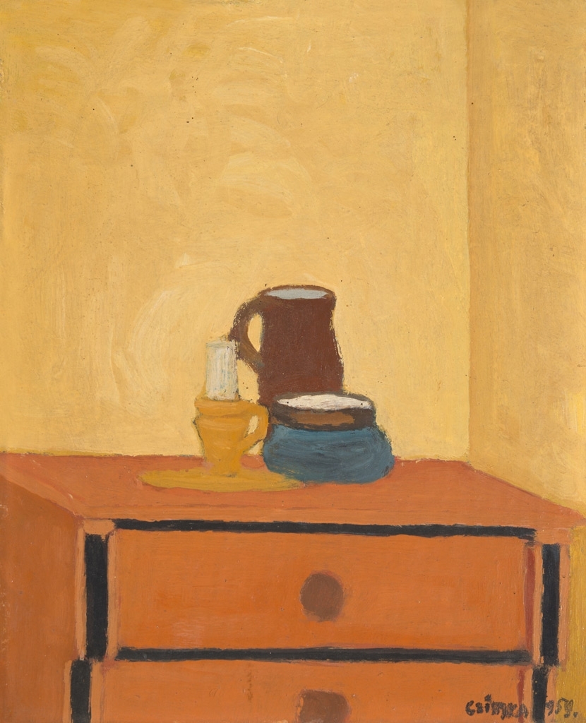 Czimra Gyula (1901-1966) Drawer with ceramics (Still life on the drawer), 1959