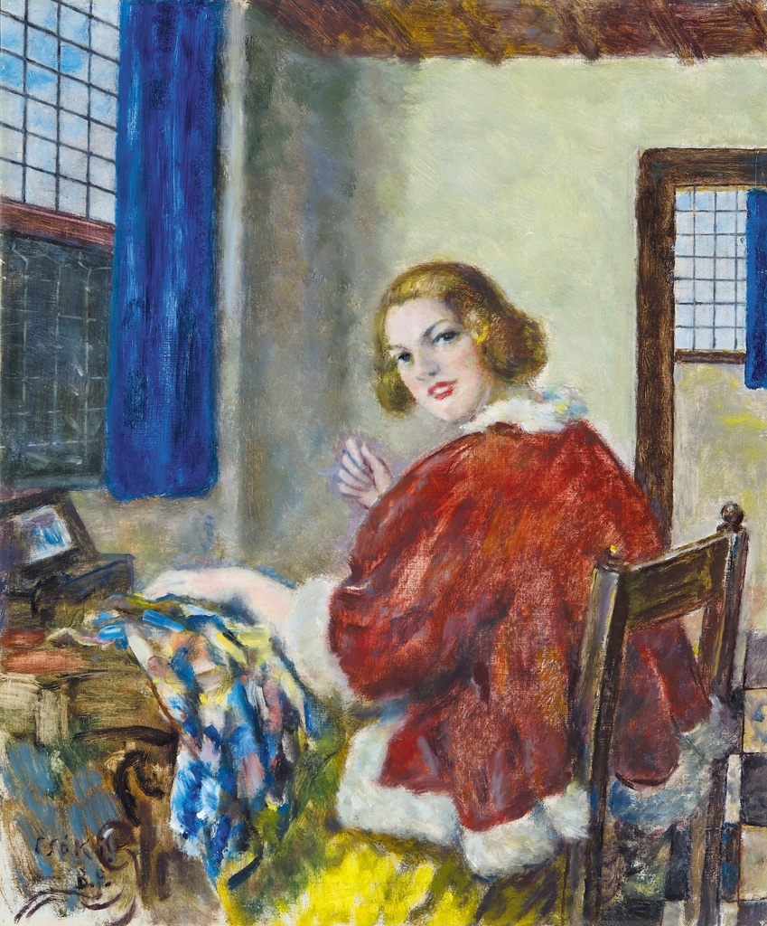 Csók István (1865-1961) Züzü embroidering