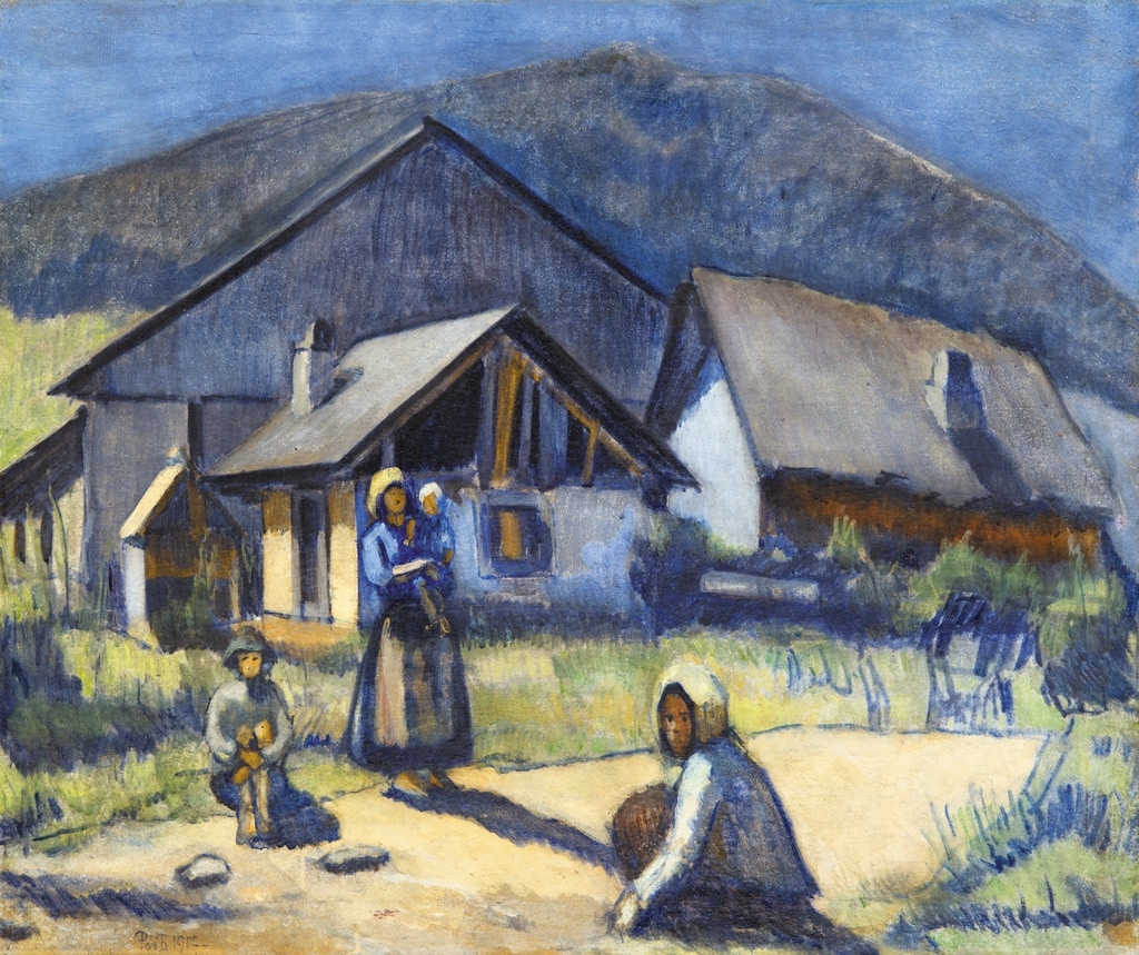 Pór Bertalan (1880-1964) Highlands family in front of the houses, 1907