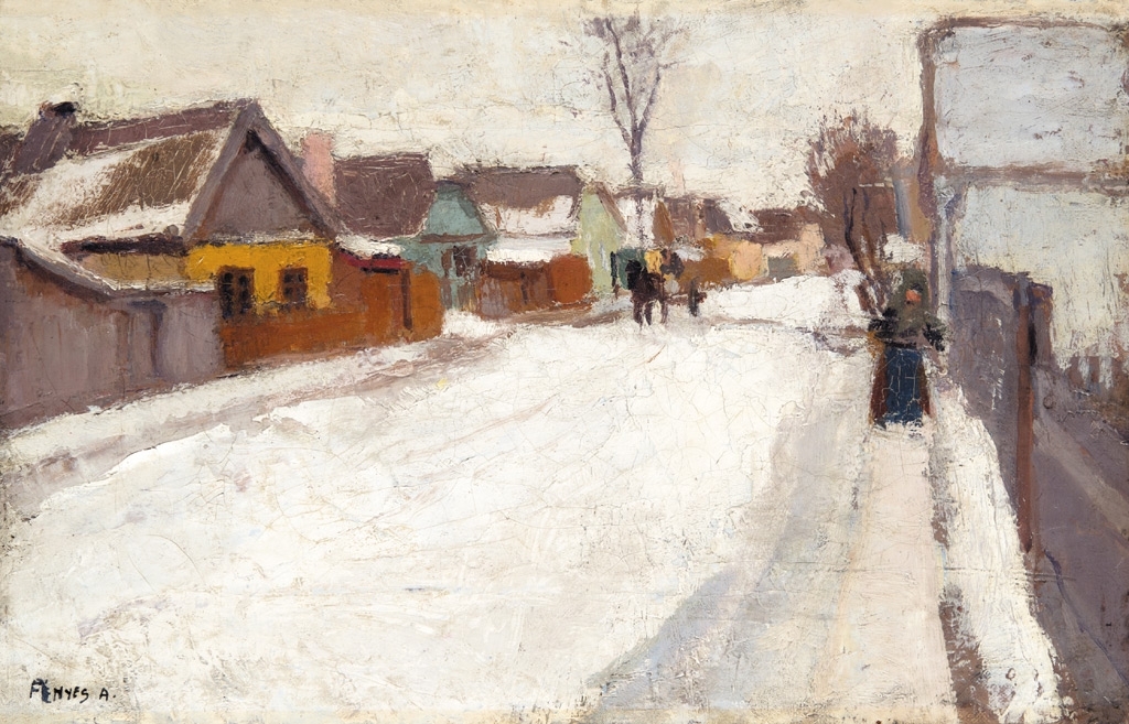 Fényes Adolf (1867-1945) Village street at winter