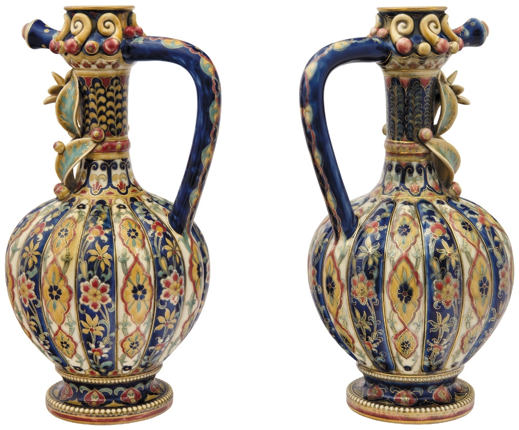 Zsolnay Decor vase pair with Turkish motif, Zsolnay, 1884