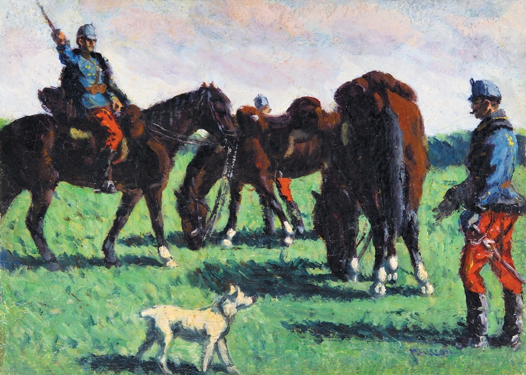 Mousson Tivadar (1887-1946) Pihenő lovas huszárok