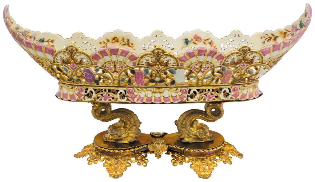 Zsolnay Table-centre mounted in gilded bronze fitment, Zsolnay, c. 1880