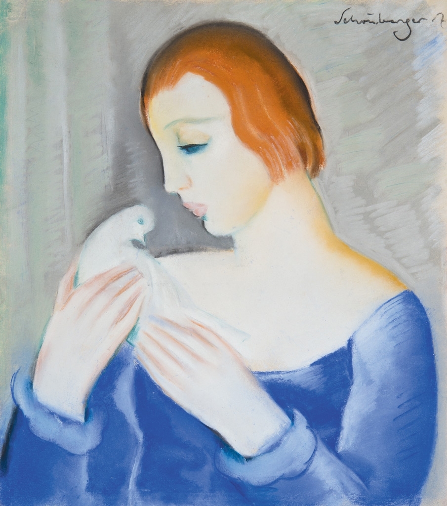Schönberger Armand (1885-1974) Girl with a dove