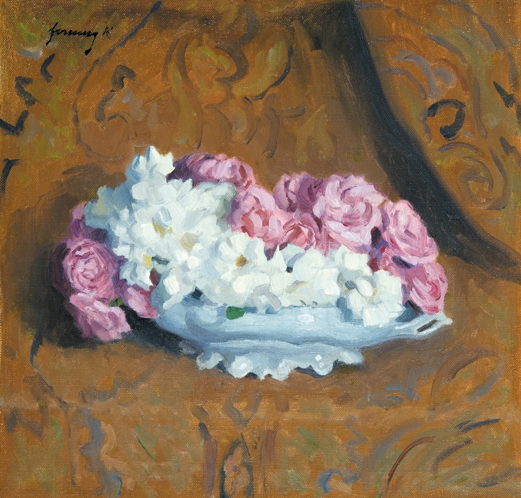 Ferenczy Károly (1862-1917) Pink and white roses in a bowl, 1911
