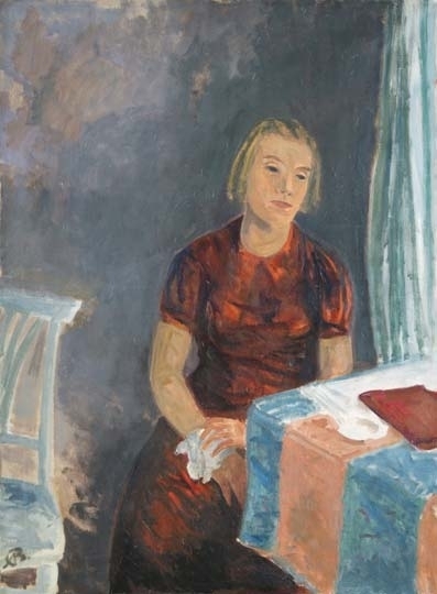 Bernáth Aurél (1895-1982) Elvira arcképe (Asztalnál ülő leány), 1937