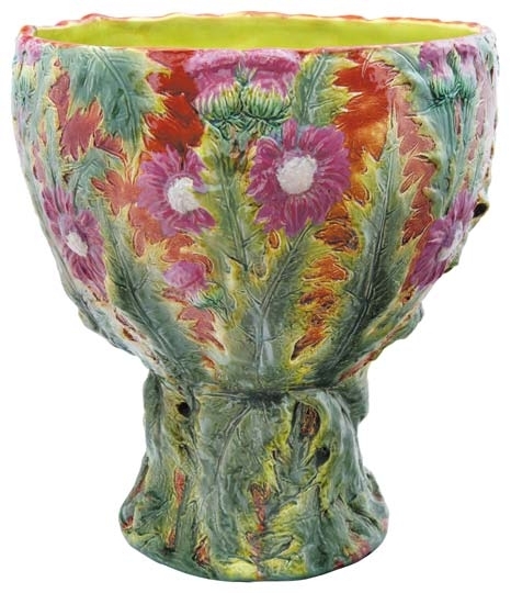 Zsolnay Ceramic plant holder with thistle, Zsolnay, 1899