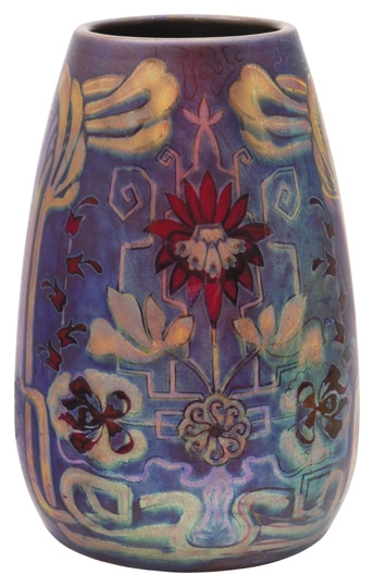 Zsolnay Vase with symmetric flowers, Zsolnay, c. 1900