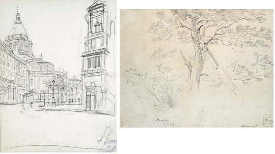 Mednyánszky László (1852-1919) St. Stephen's Basilica, Study of a tree (Two paintings)
