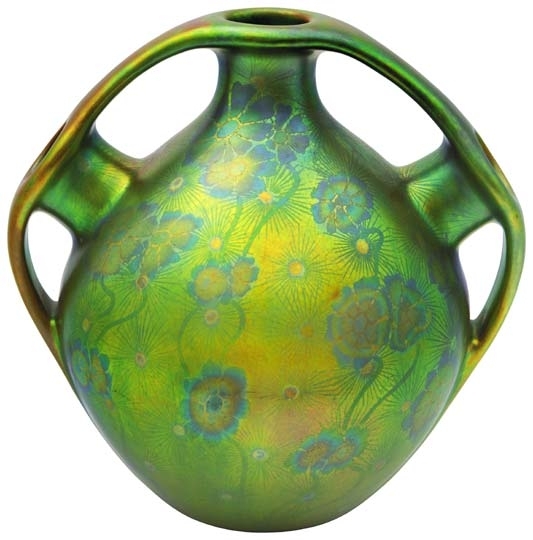 Zsolnay Ball vase with handle, Zsolnay, 1900, Form plan by: Apáti Abt, Sándor