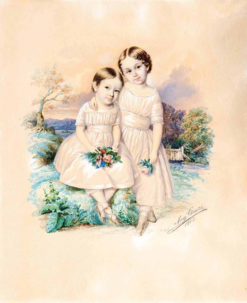 Canzi Ágost (1808-1866) Kislányok virággal, 1853