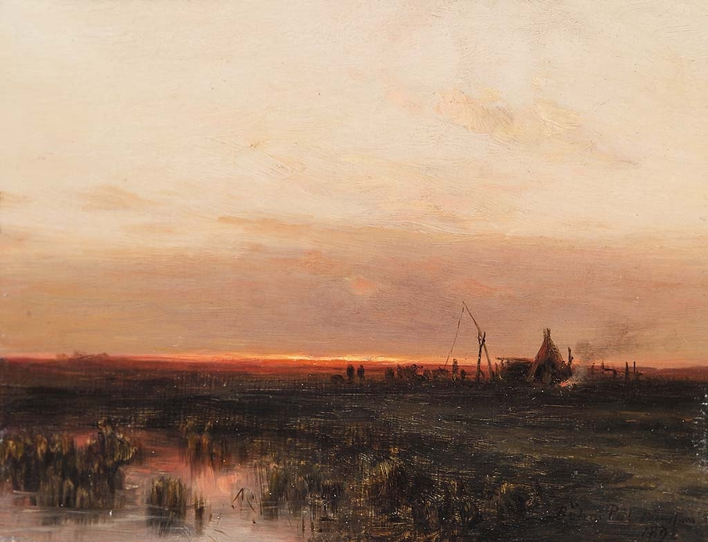 Böhm Pál (1839-1905) Tájkép naplementével, 1892