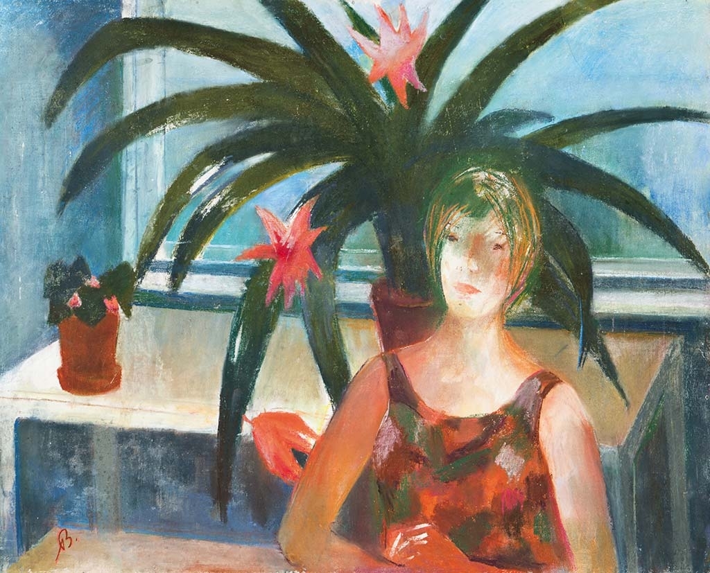 Bernáth Aurél (1895-1982) Nő virágzó kaktusszal, (Juhász etelka portréja), boldogkőváralja, 1970