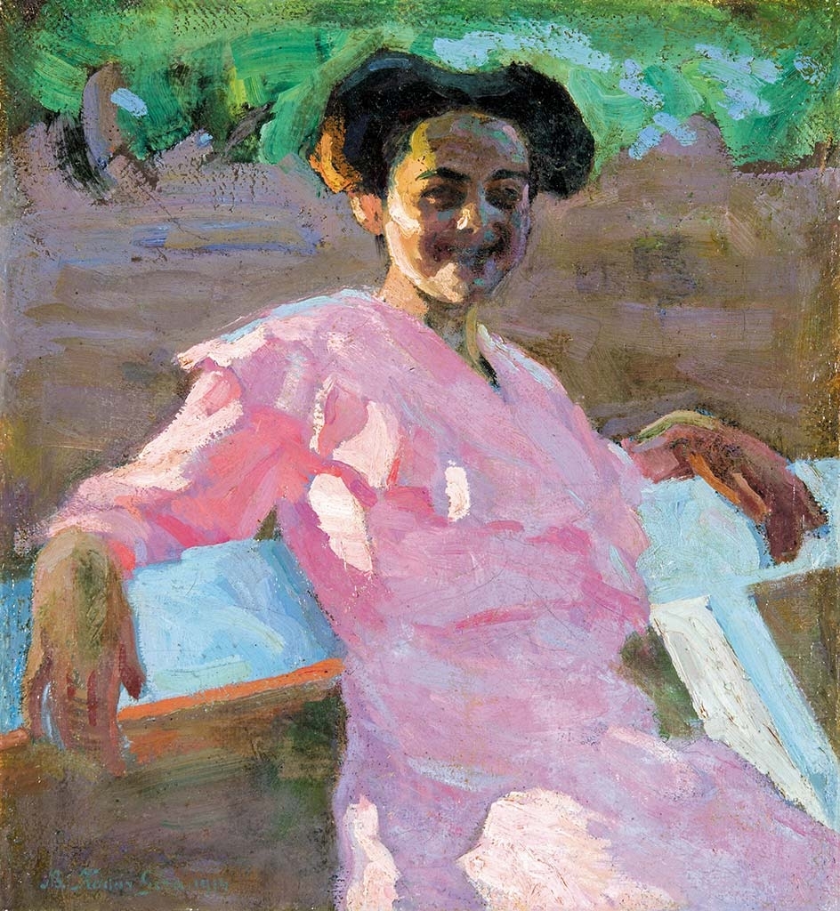 Kádár Géza (1878-1952) Rózsaszín ruhás lány, 1914