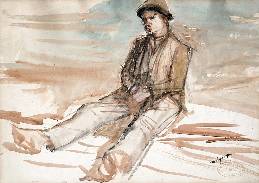 Mednyánszky László (1852-1919) Sitting Corner-man, On the Reverse: Pencil Study