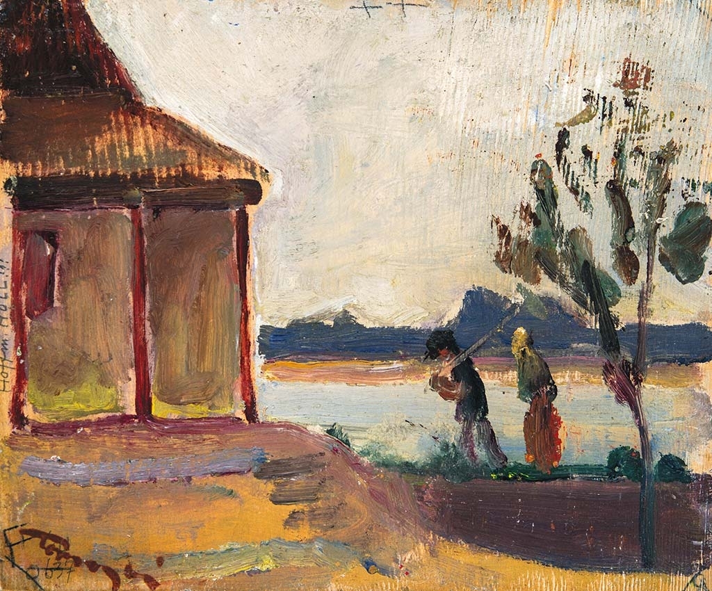 Tornyai János (1869-1936) Back Home, On the Reverse: Wandering by the Lake