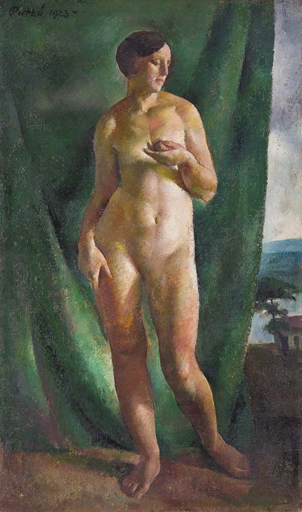 Patkó Károly (1895-1941) Nude before green Hagings, 1923