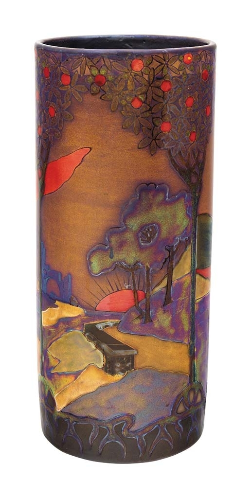Zsolnay Vase with Romantic landscapes, Zsolnay, 1898-1900