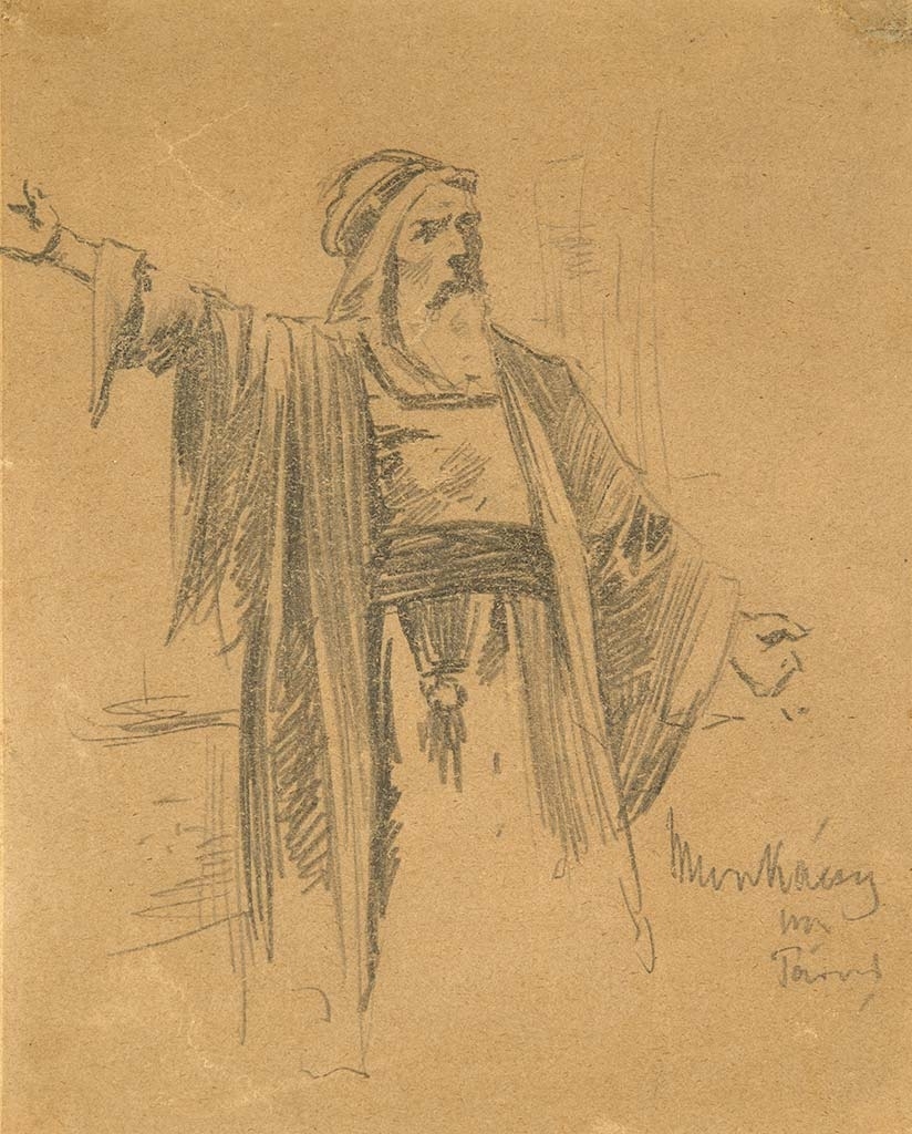 Munkácsy Mihály (1844-1900) Kajafás vázlatrajza a Trilógiához (Krisztus Pilátus előtt)