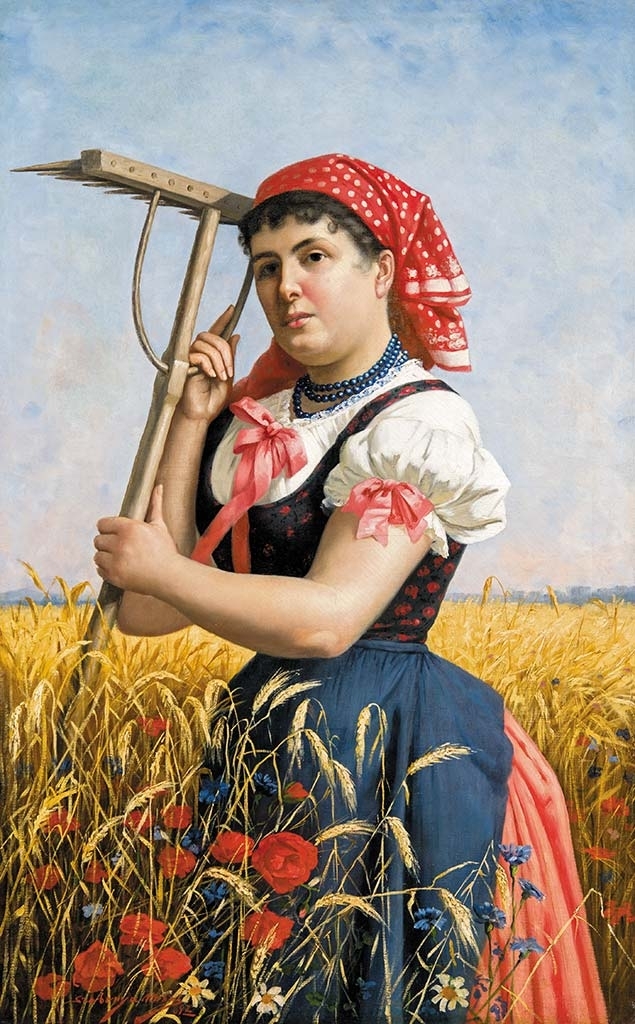 Szobonya Mihály 1855-1898 Lány gereblyével, 1892