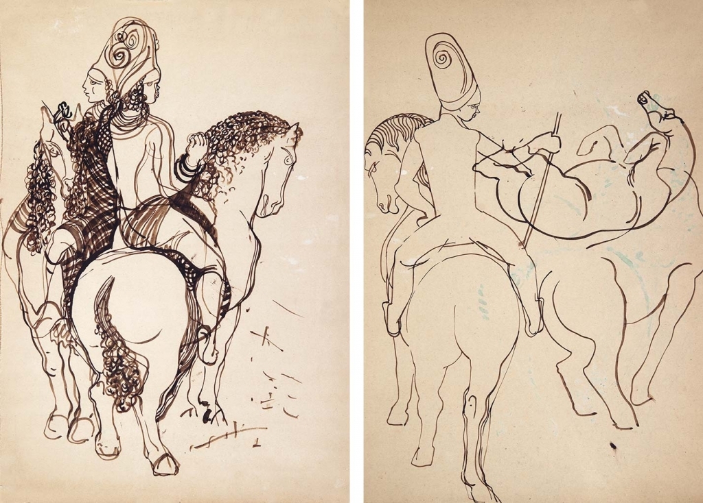Kádár Béla (1877-1956) Horsemen, On the Reverse: With a Horse