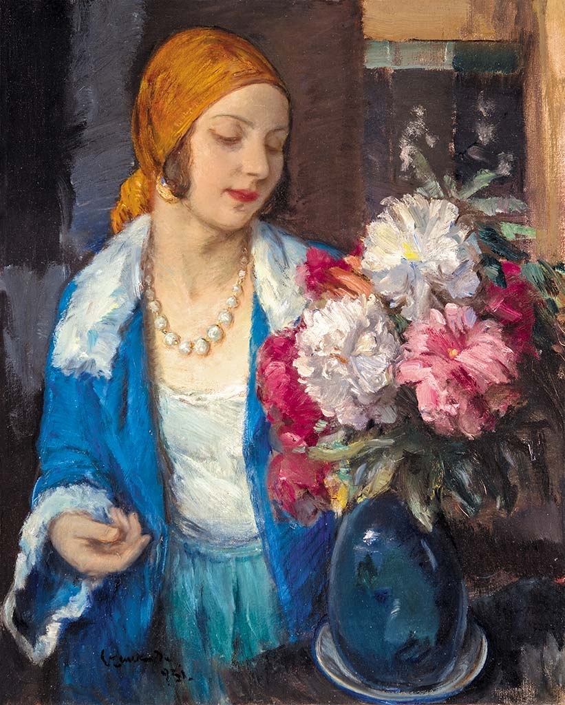 Czencz János (1885-1960) Fiatal lány virágokkal, 1931