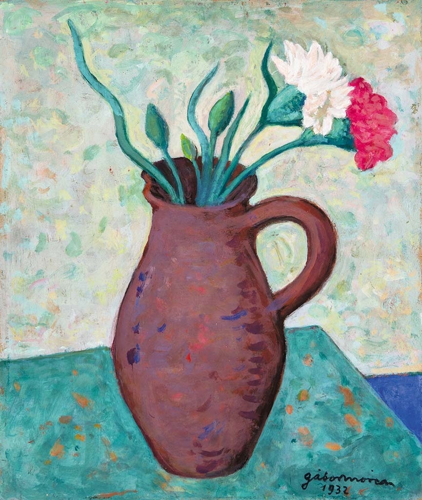 Gábor Móric (1889-1987) Szegfűk vázában, 1932
