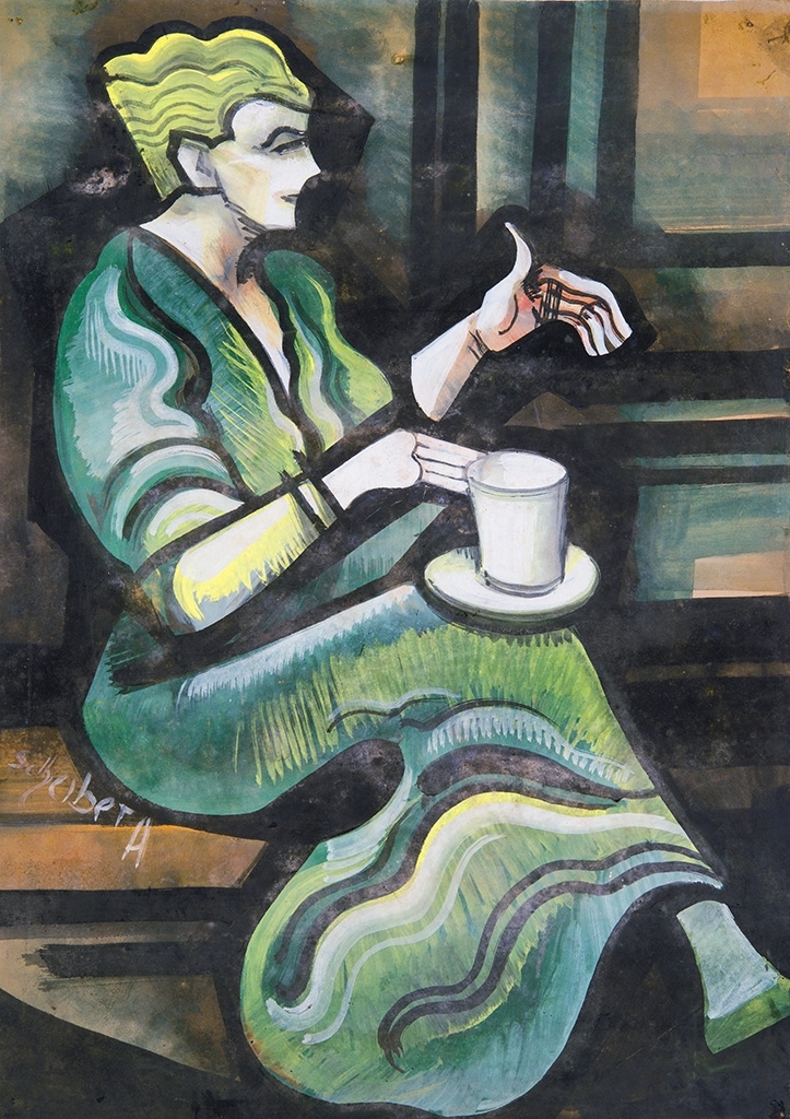 Scheiber Hugó (1873-1950) Lady drinking a coffee