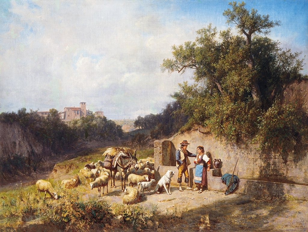 Markó András (1824-1895) Chatting by the well, 1885