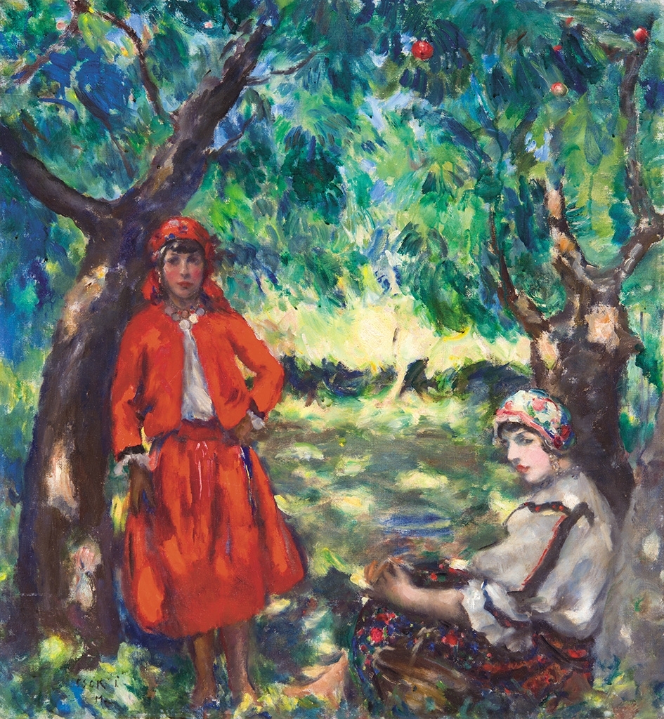 Csók István (1865-1961) A gyümölcsösben (Pihenő sokác lányok), 1904 után