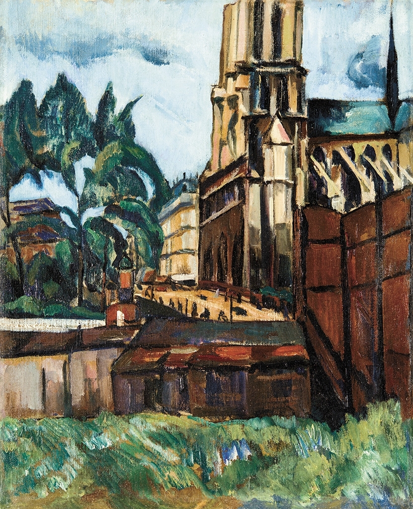 Perlrott-Csaba Vilmos (1880-1955) Notre Dame; Hátoldalon: Bárhölgy