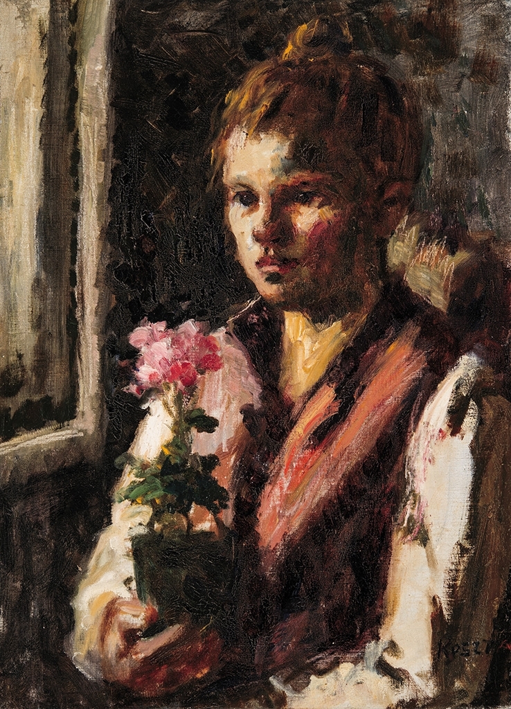 Koszta József (1861-1949) Girl with geranium, 1930s