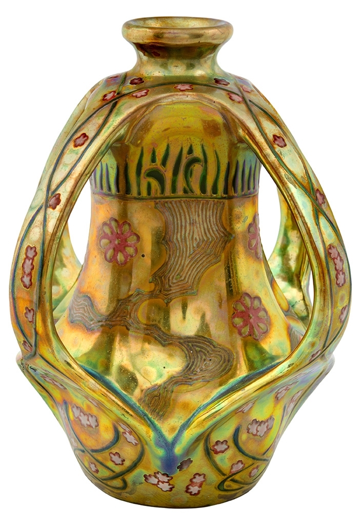 Zsolnay Vase with flowery ribbon decor, Zsolnay, 1903  Design by: Apáti Abt, Sándor
