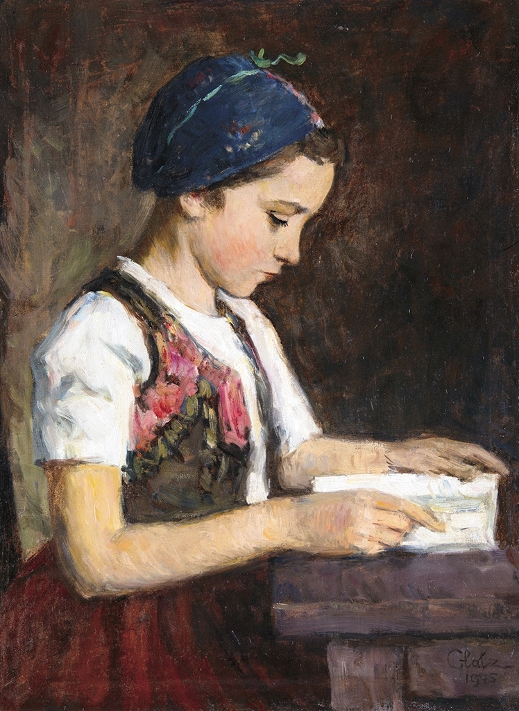 Glatz Oszkár (1872-1958) Reading girl, 1945
