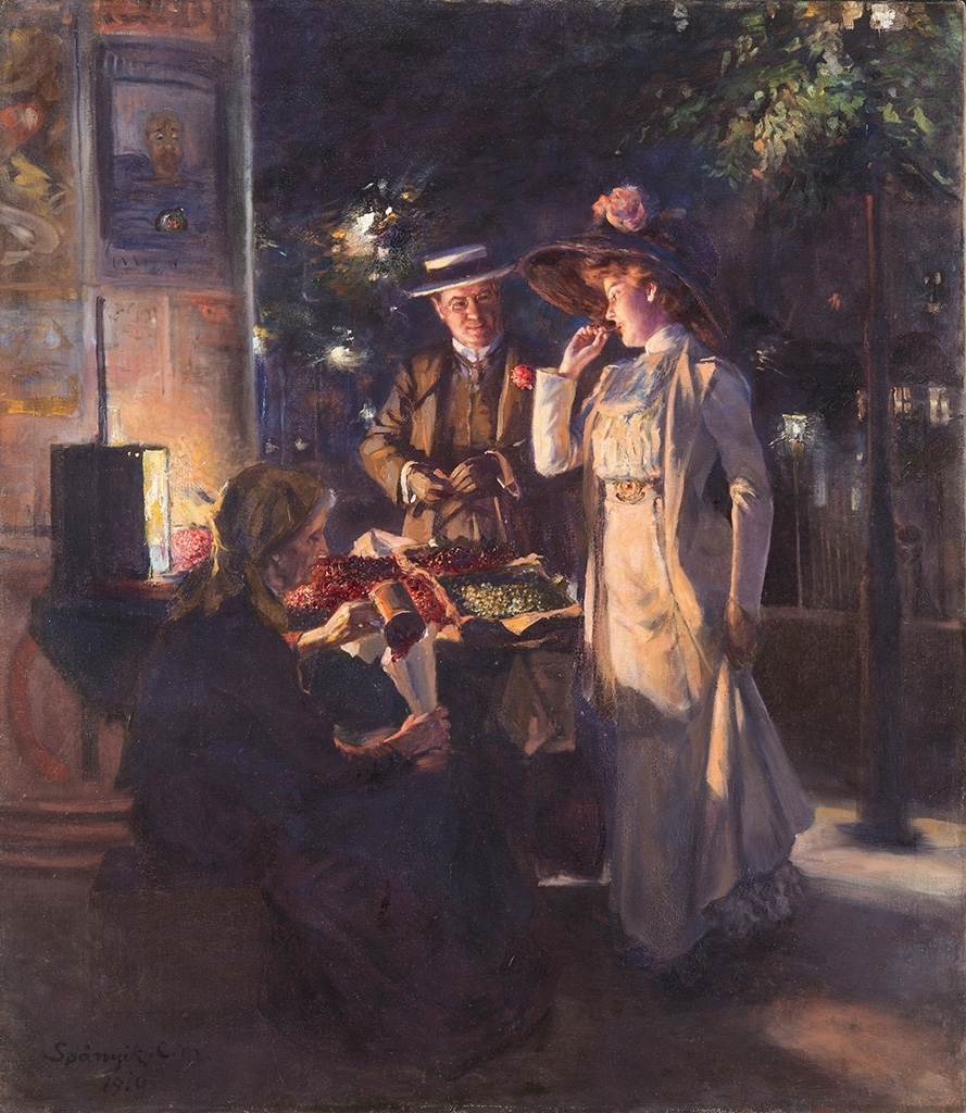 Spányik Kornél (1858-1943) Night market, 1910