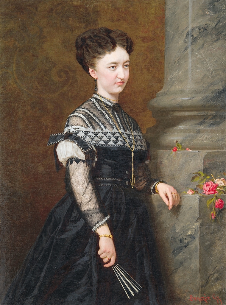 Benczúr Gyula (1844-1920) Female portrait with red rose (Portrait of Benczúr, Etelka), 1873