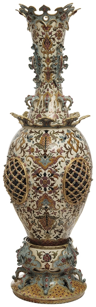 Zsolnay Decor vase from a castle's furnishment, Zsolnay, 1886