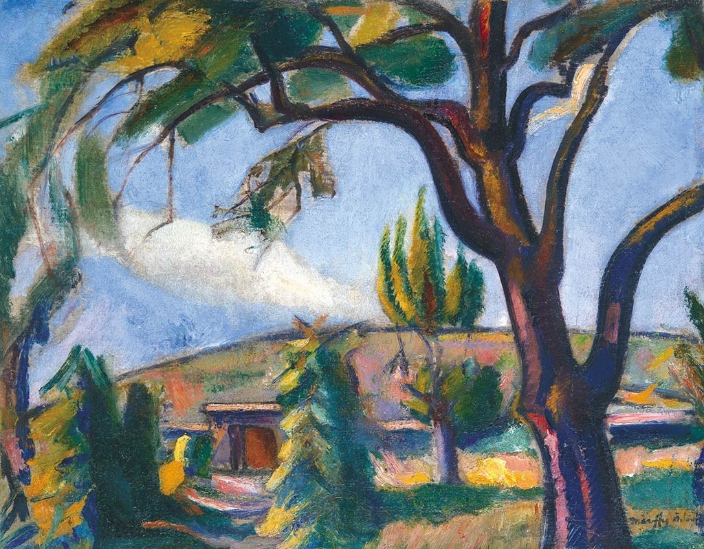 Márffy Ödön (1878-1959) Hillside with trees, c. 1920