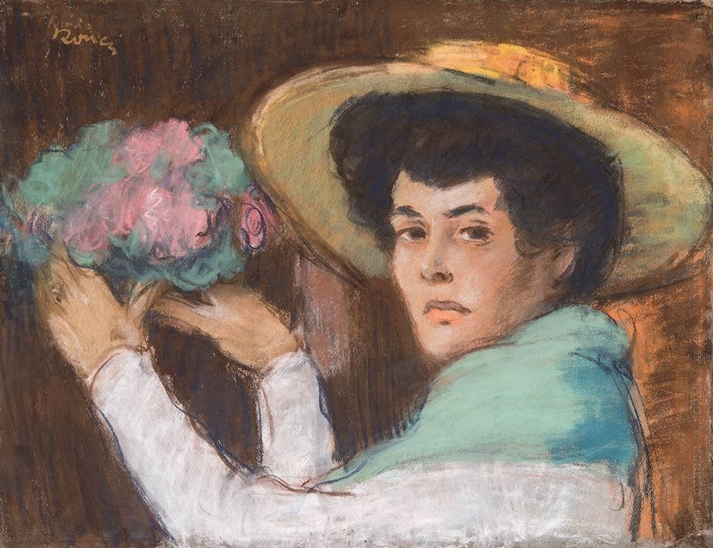 Rippl-Rónai József (1861-1927) Lady in a hat with a bunch of flowers, beginning of 1900