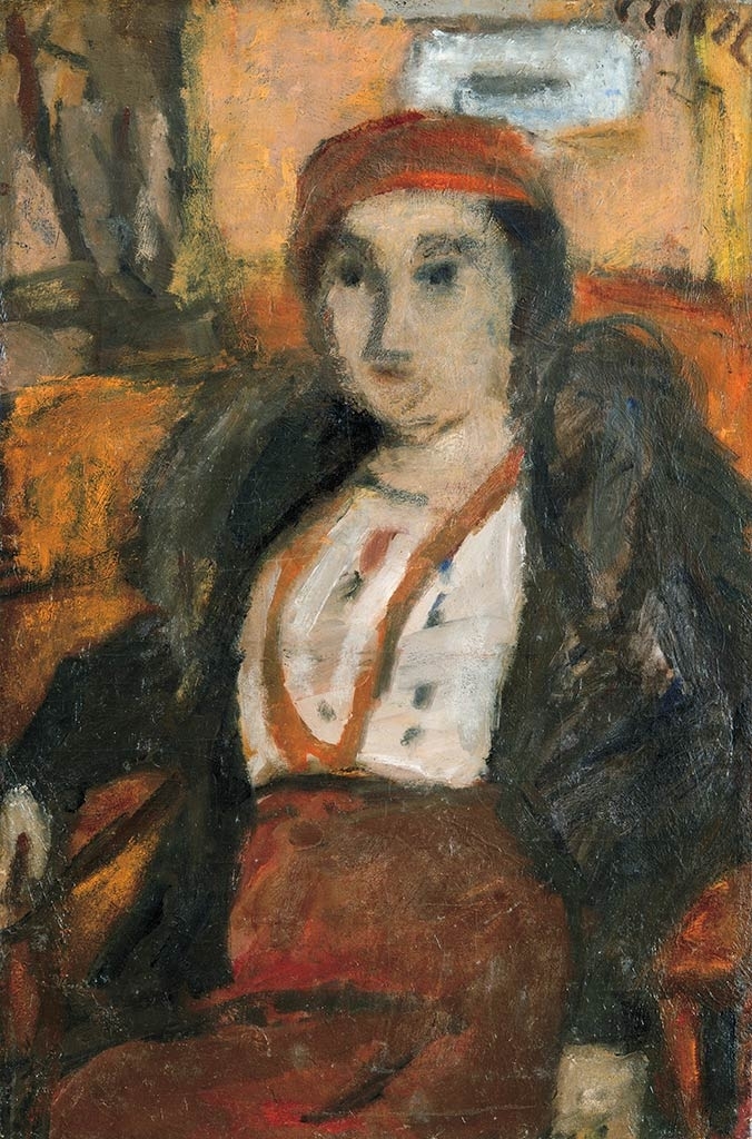 Czóbel Béla (1883-1976) Hölgy vörös kalapban