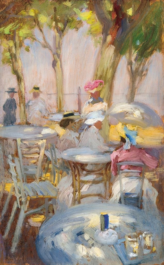 Vaszary János (1867-1939) Coffee-house terrace in Siófok (In the Garden, Restaurant terrace, Garden scene), 1906
