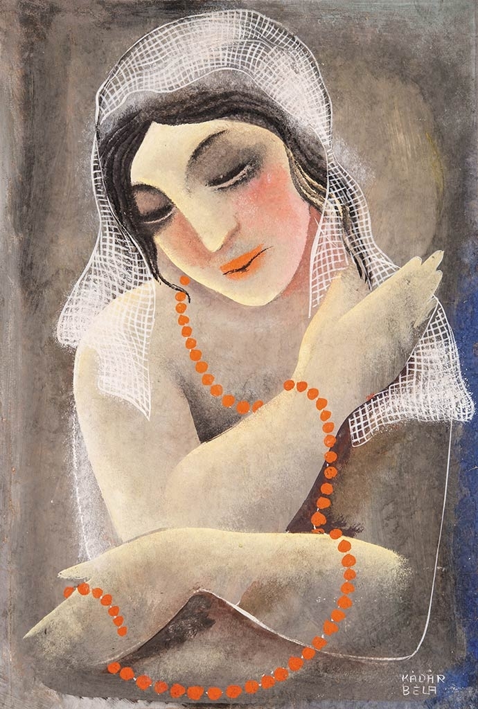 Kádár Béla (1877-1956) Nő piros gyöngysorral