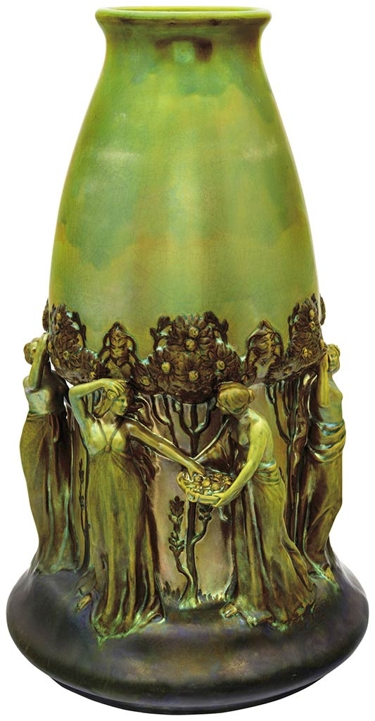 Zsolnay Vase with a decor of women picking fruit, Zsolnay, 1902