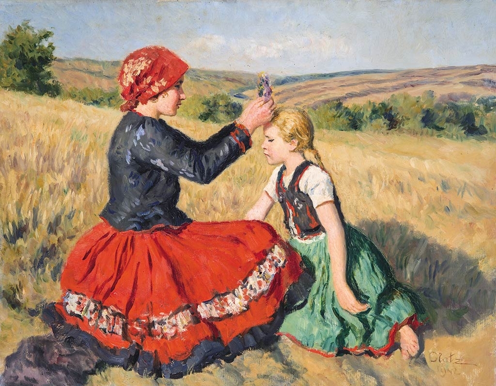 Glatz Oszkár (1872-1958) Girls on the meadow, 1942