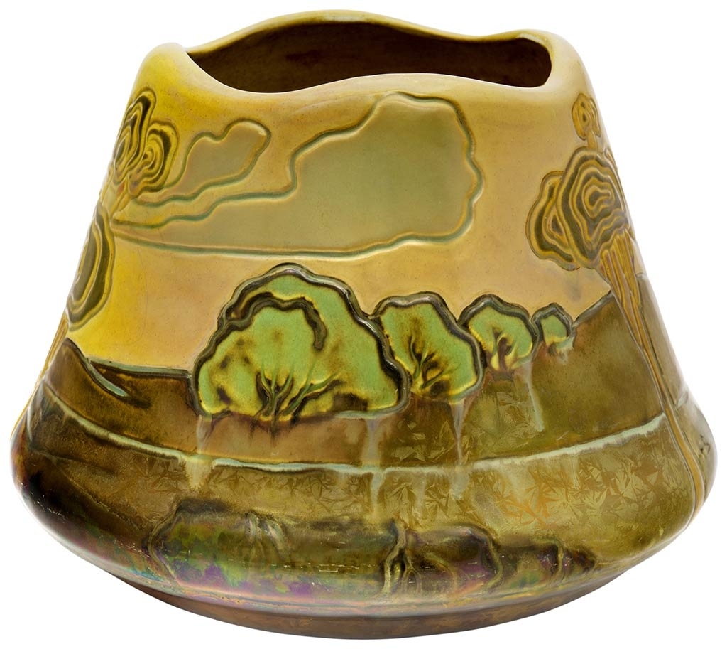 Zsolnay Rose-bowl with Nabis panorama decor, Zsolnay, 1904