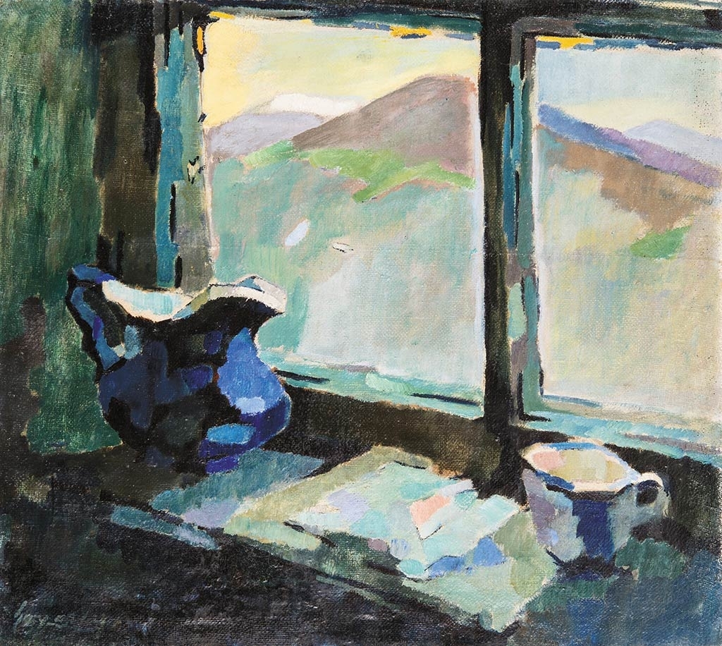 Nagy Oszkár (1883-1965) Csendélet, háttérben a Keresztheggyel