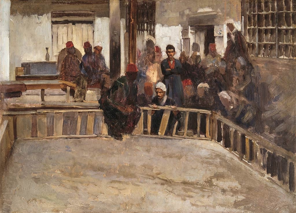 Eisenhut Ferenc (1857-1903) Sketch to the Cockfight, Cairo, 1894