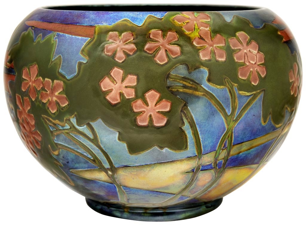 Zsolnay Rose-bowl with night scene decor, Zsolnay, c. 1900